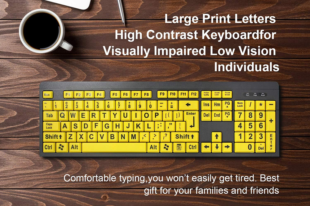 Large Print Black on Yellow Computer Keyboard, Wired USB – Sterling ...
