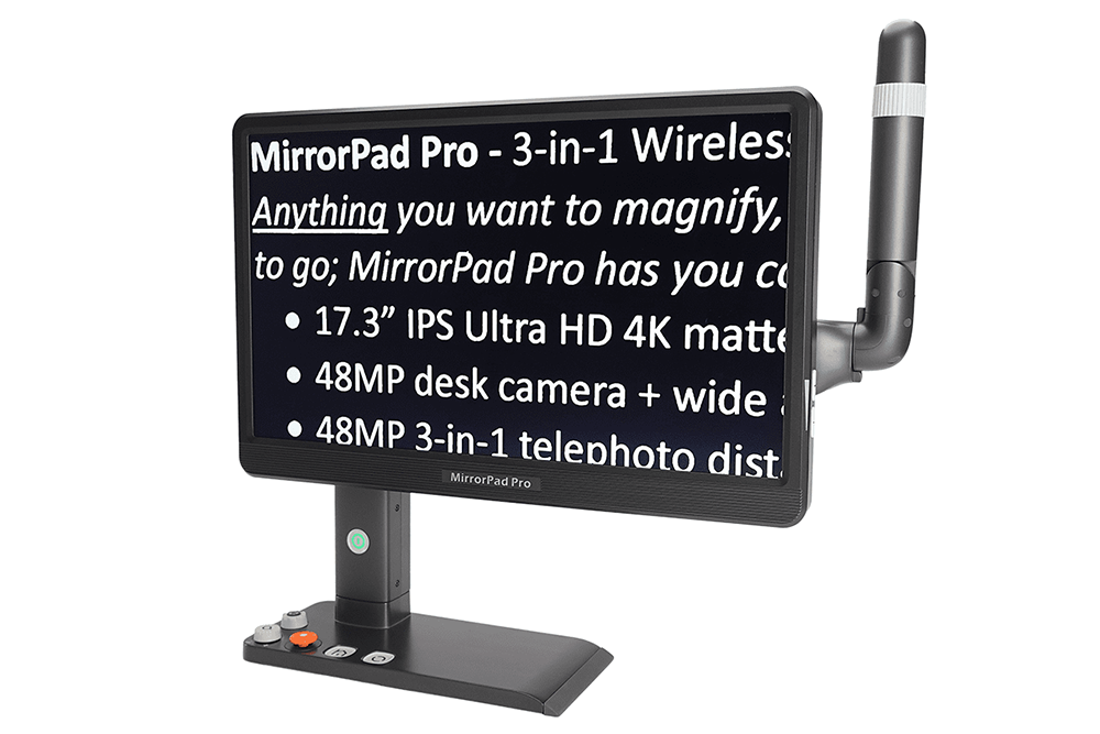 MirrorPad Pro 3-in-1 Wireless device with text on a white background
