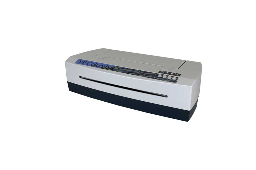 Columbia braille embosser, a double-sided device that embosses braille and tactile graphics, with a compact design featuring the brand name 'COLUMBIA' on the front.