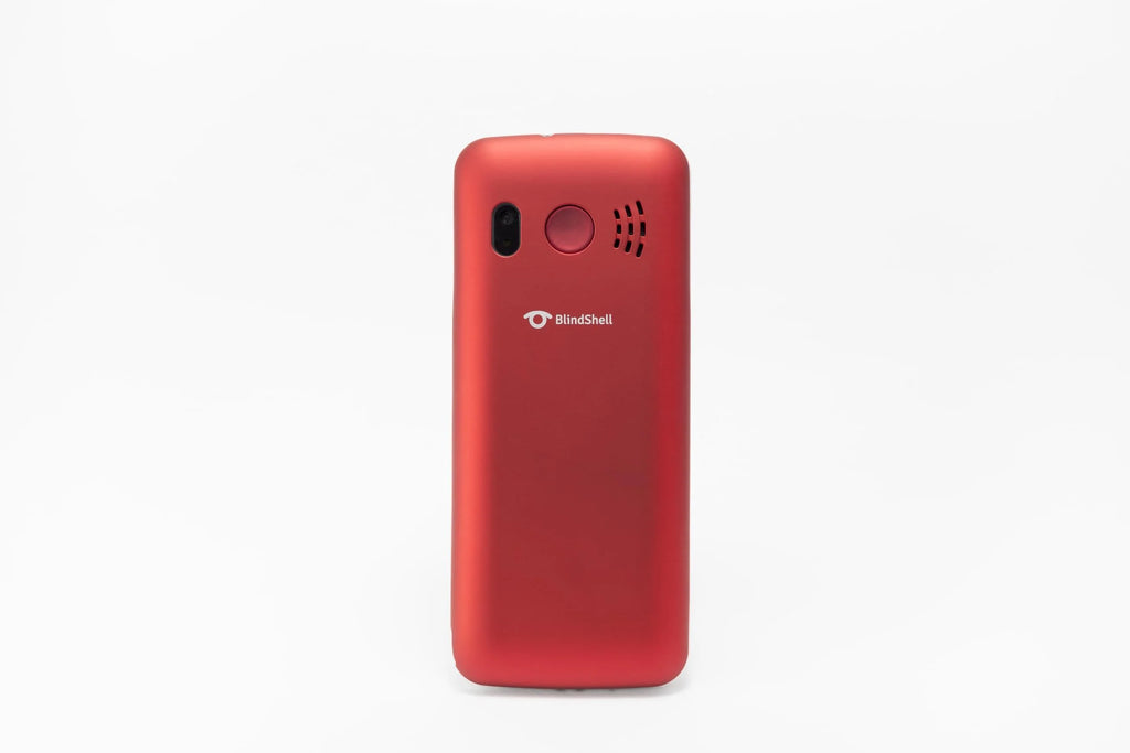 Red smartphone with a visible brand logo on a white background